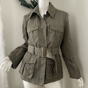 J.Jill textured nylon Olive Belted Utility Jacket